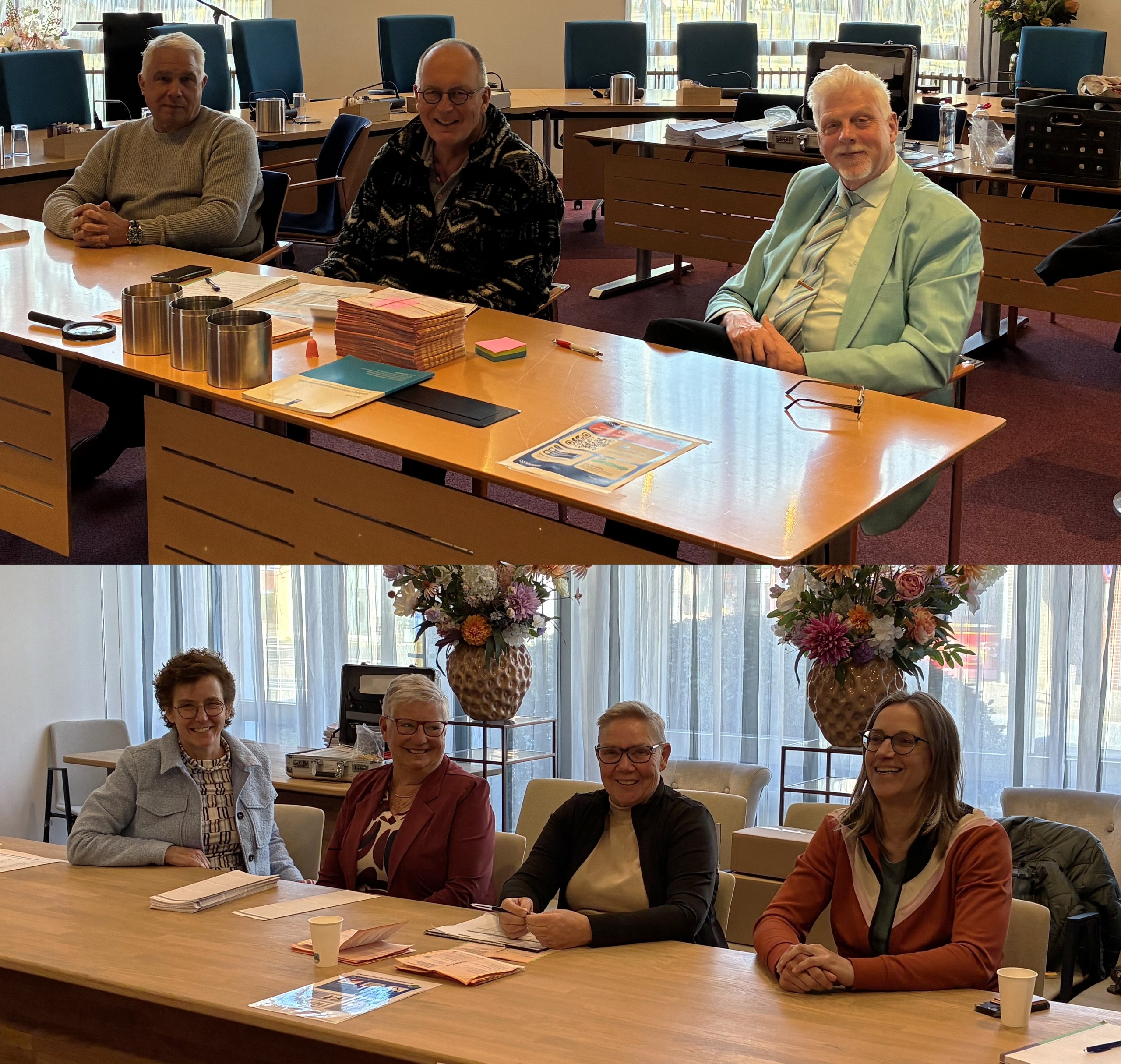 Foto van de stembureauleden in het gemeentehuis