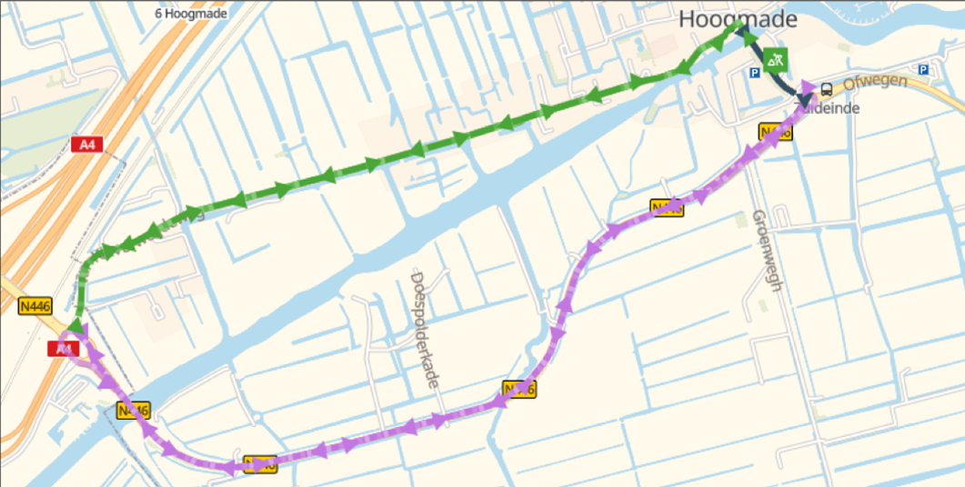 Kaart van de alternatieve route