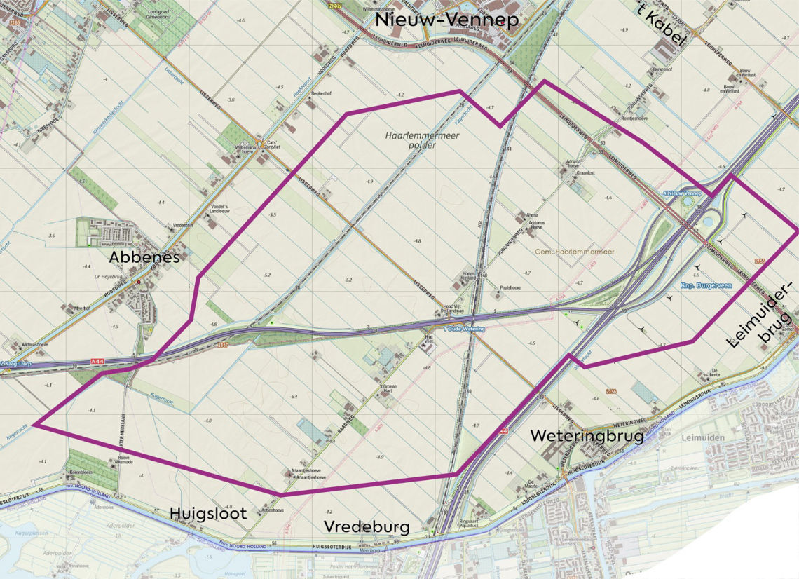 Kaart zoekgebied Haarlemmermeer-Zuid
